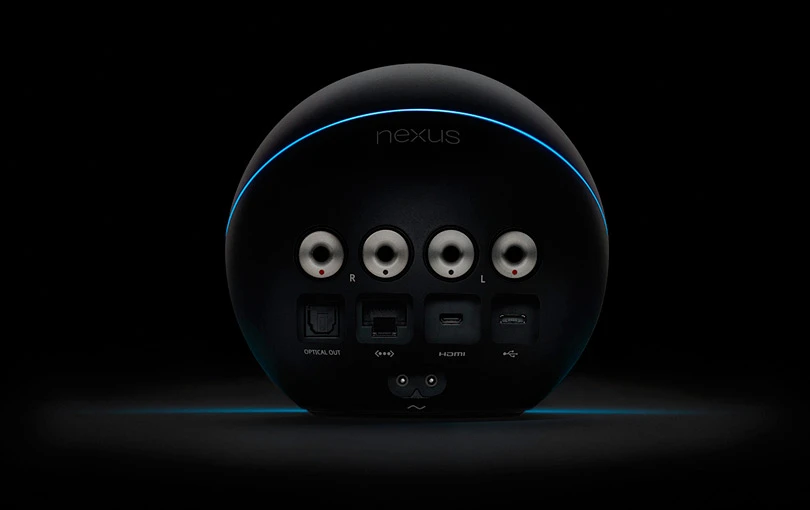 Rear connection ports on the Nexus Q