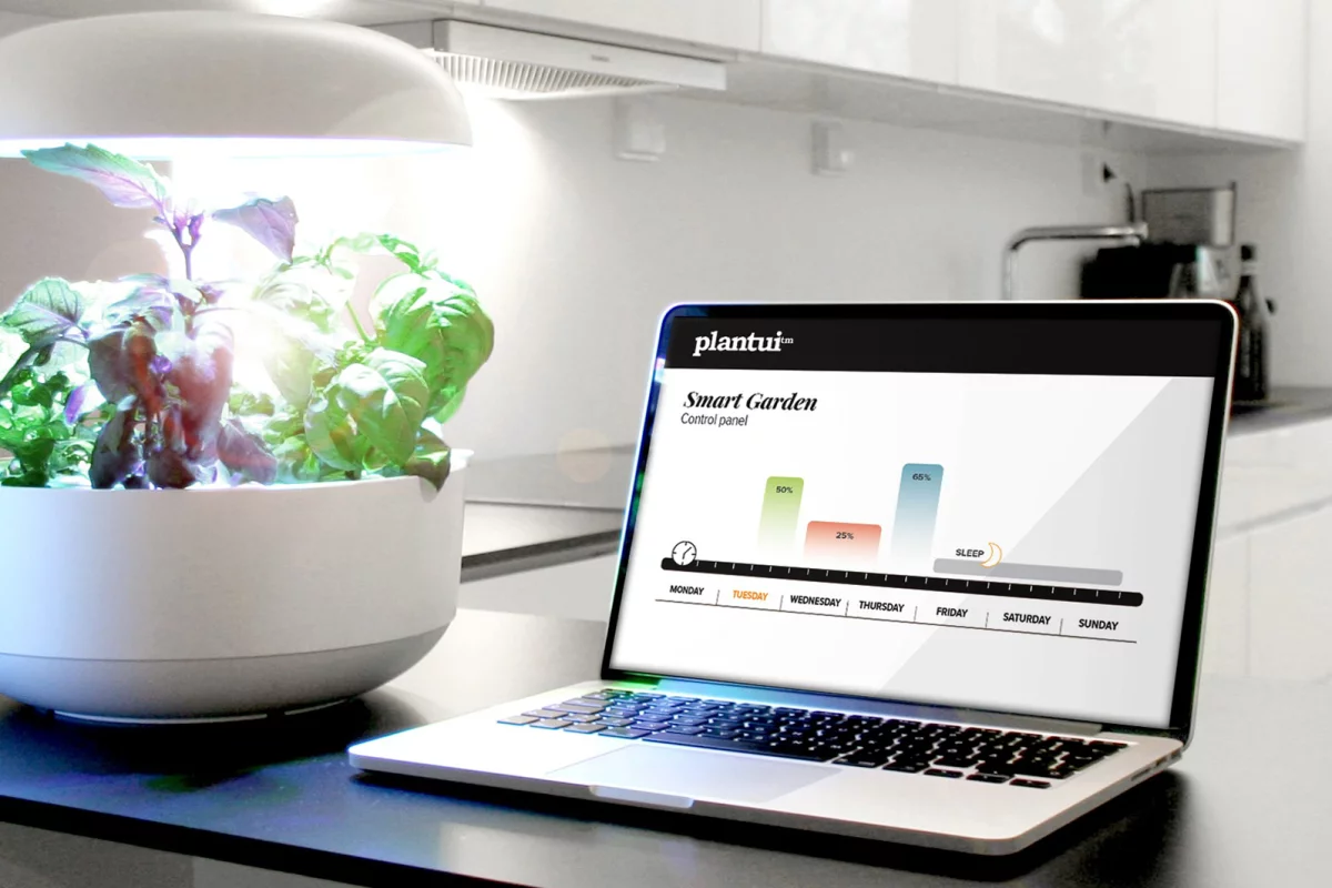 The Plantui Plantation smart garden allows user control over lighting and watering of their plants