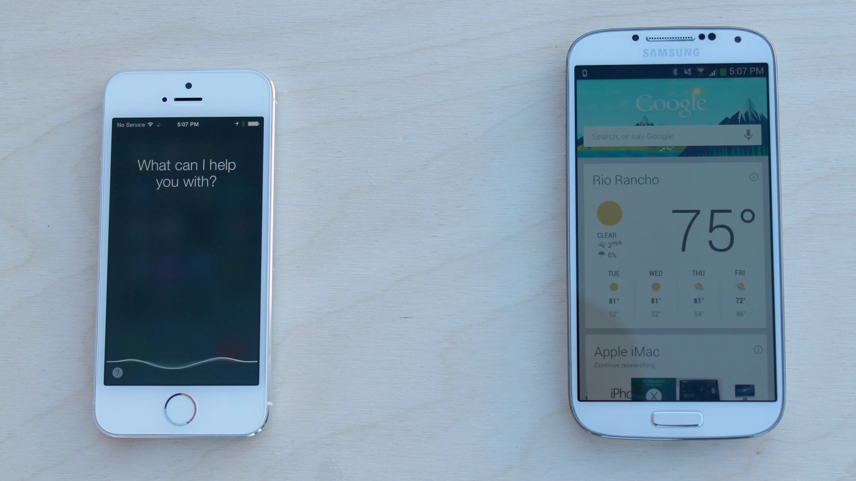 Apple's iOS uses Siri for voice control; the GS4 has the faster and predictive Google Now