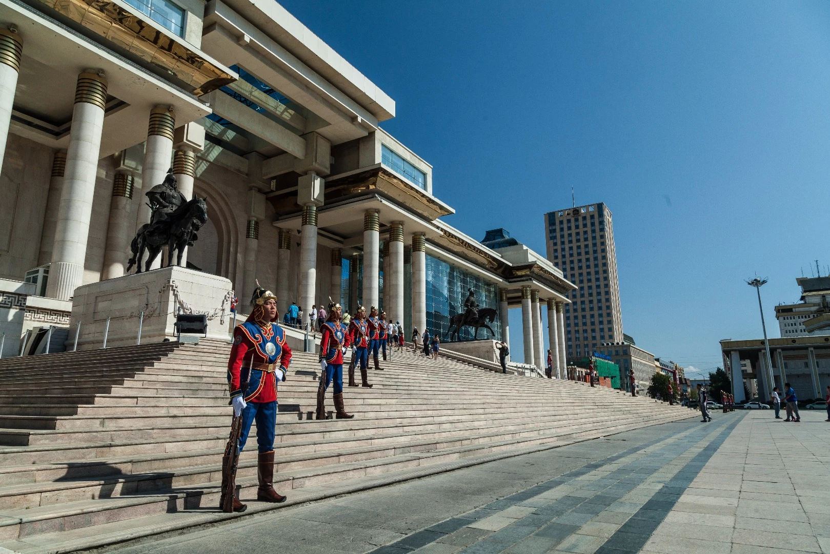 Colourful guards in Chinggis Khaan square, Ulaanbaatar