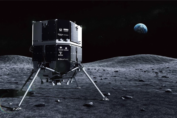 A depiction of the Hakuto-R lander on the Moon's surface