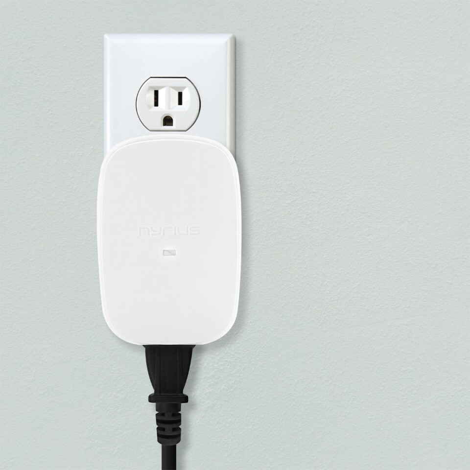 The Nyrius Smart Outlet plugs into standard wall sockets to provide Bluetooth connectivity