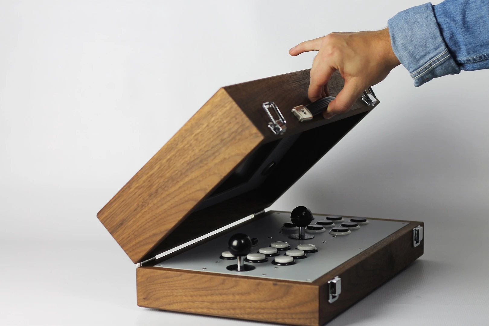 The Cary42: A two-player game console in a handmade wood case that comes with 100 games pre-installed, but can be loaded with up to 10,000 emulated games