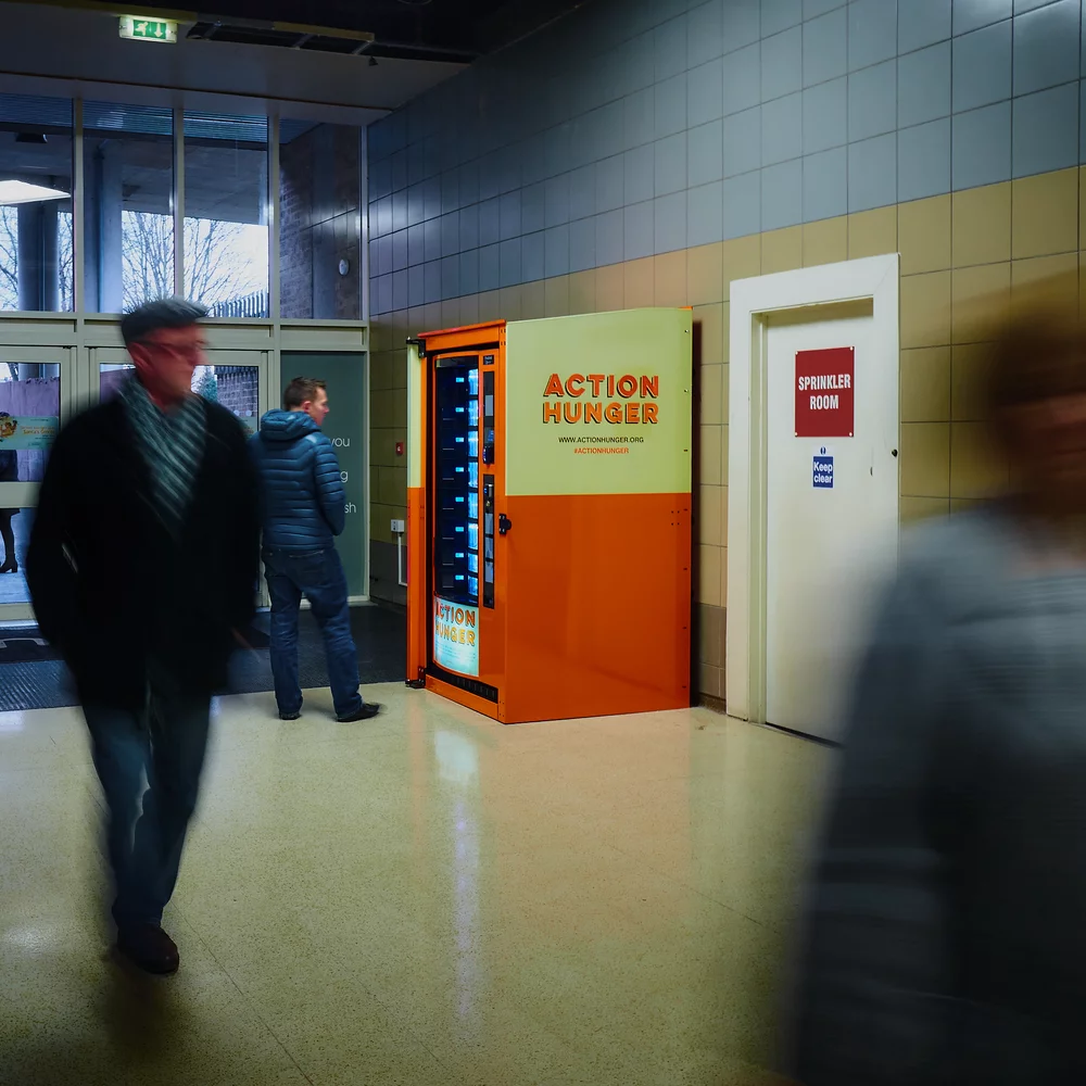 The Action Hunger vending machine started a month-long trial at the Broadmarsh shopping center in Nottingham on December 19