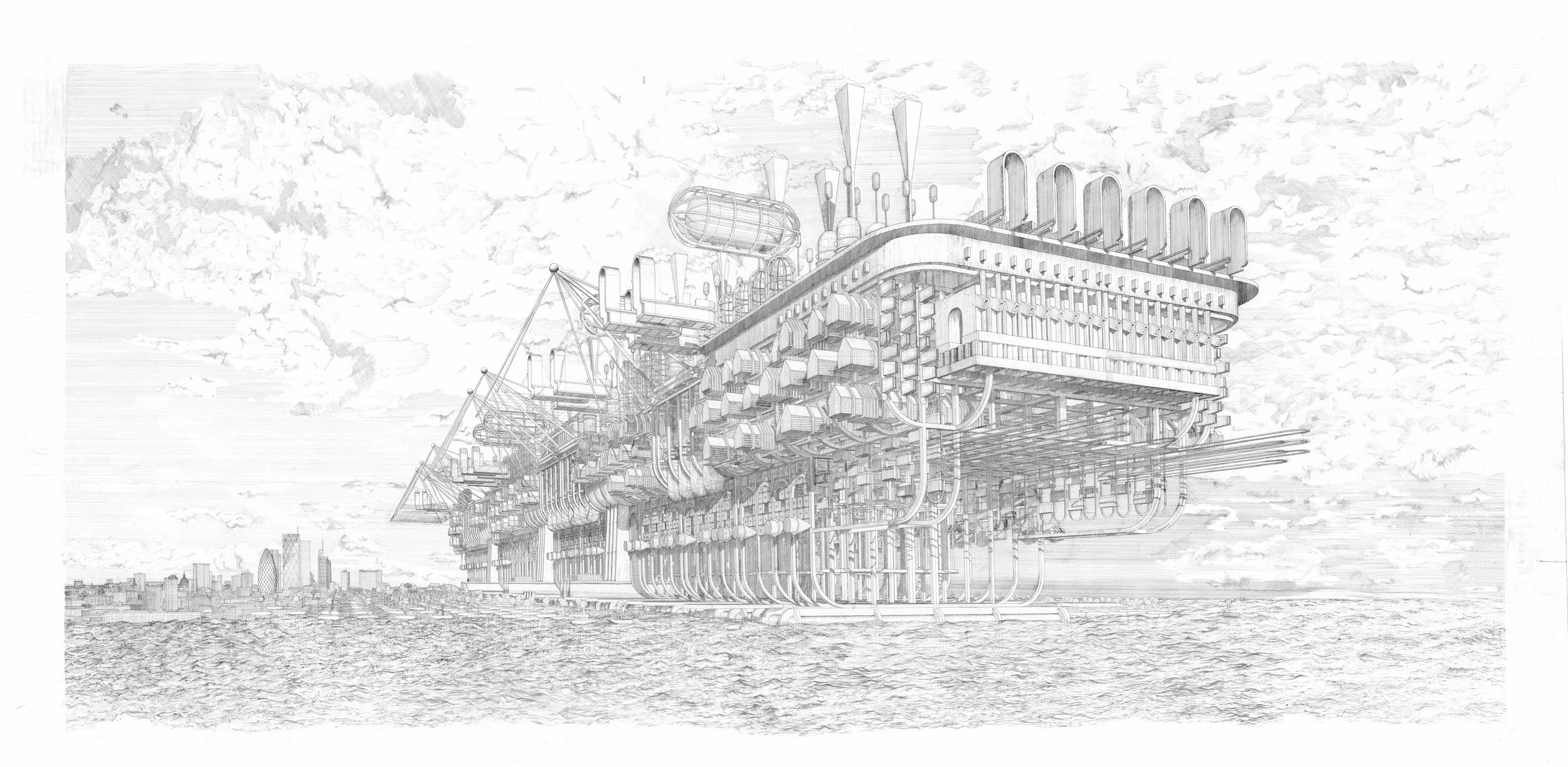 Louis Sullivan - Ark City, viewed from flood level, passing through London is a commendation in the Hand-drawn category