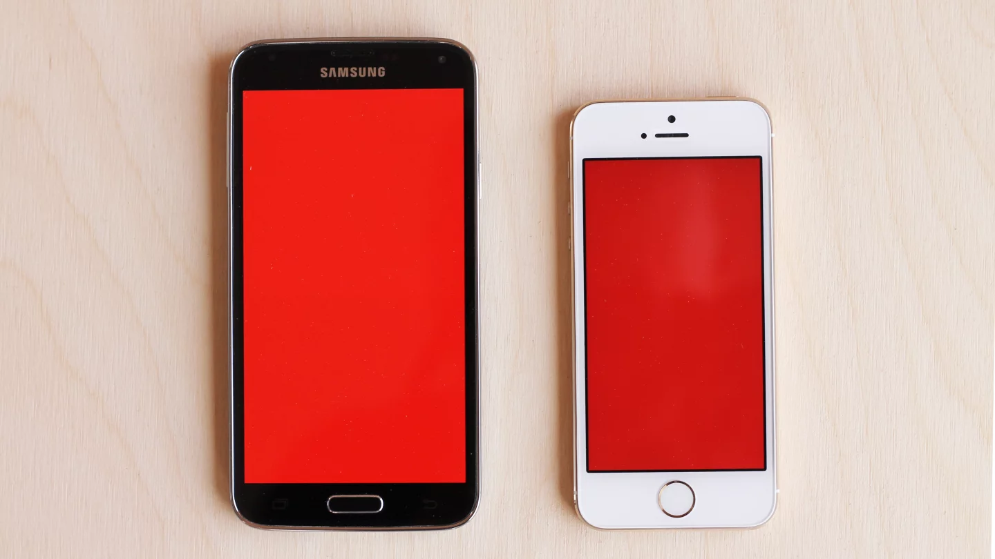 The iPhone's screen is 62 percent as big as the Galaxy S5's