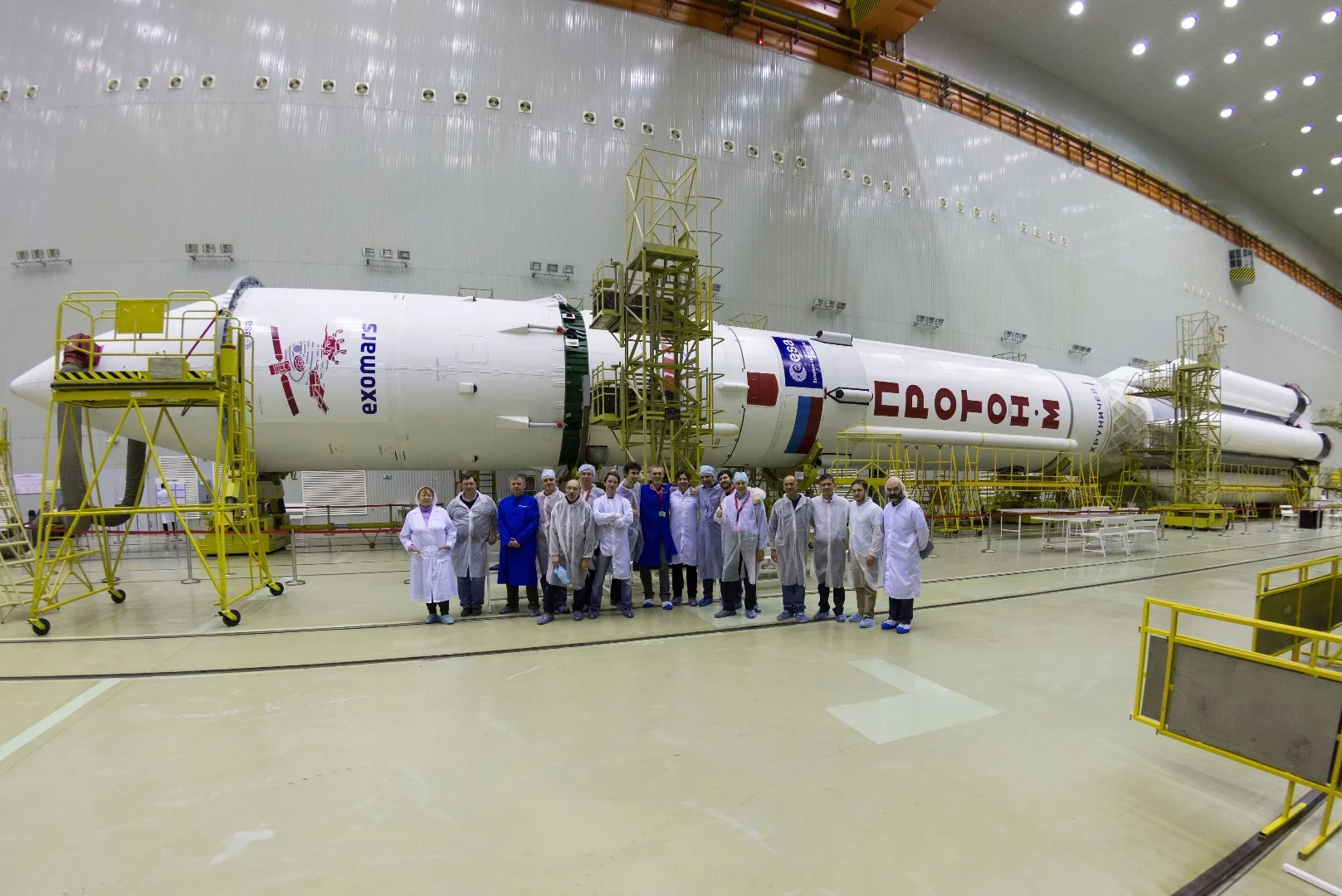 The ExoMars 2016 spacecraft with some of the launch team