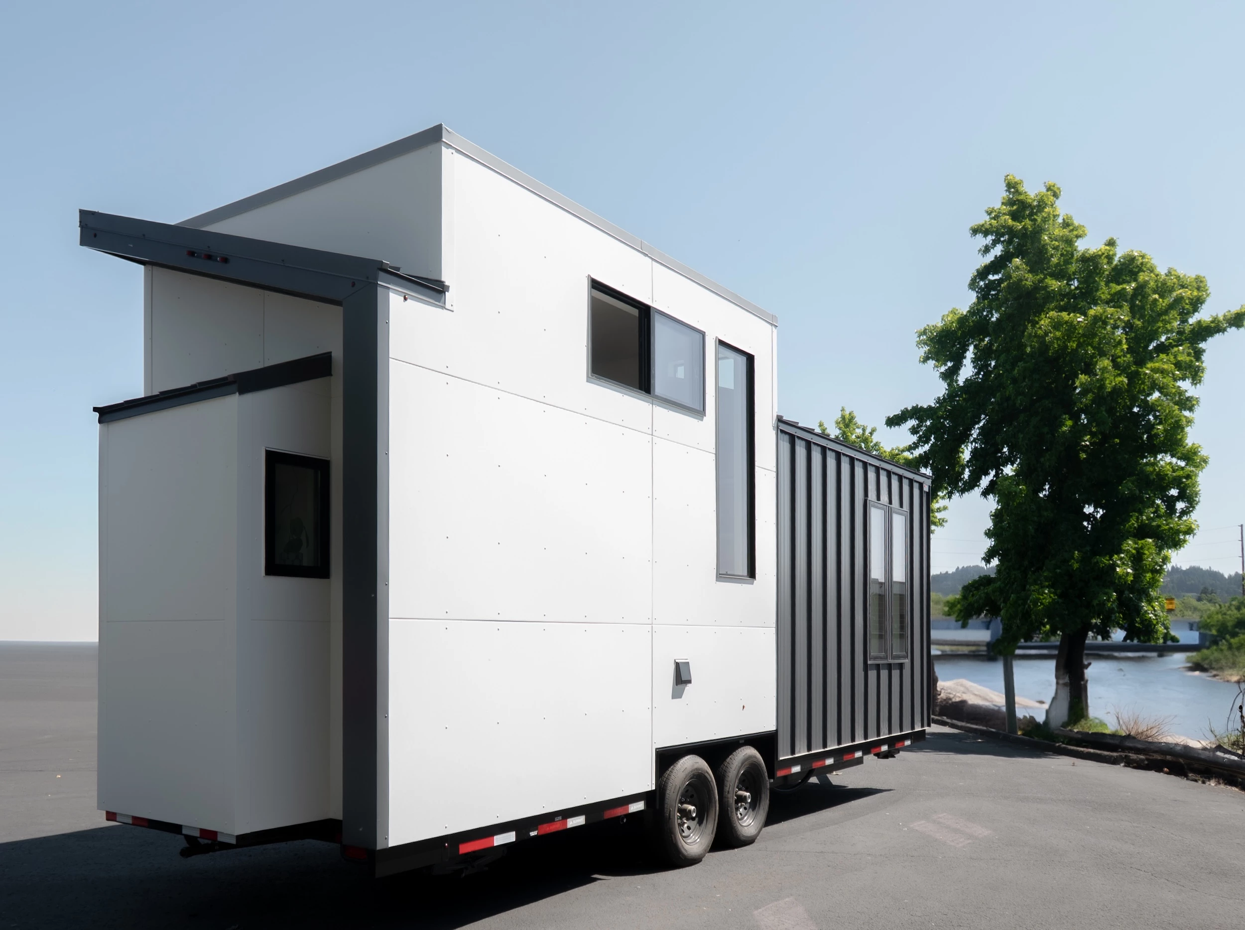 The Terra Urban's exterior is finished in cedar and engineered wood, and is topped by a metal roof