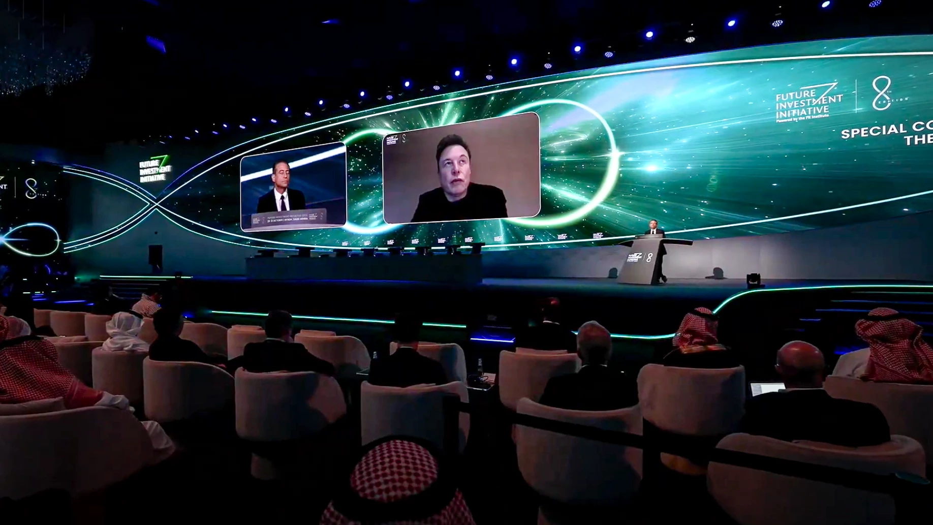 Elon Musk and Peter Diamandis discuss the future of AI, among other things, at an FII Institute event in Riyadh