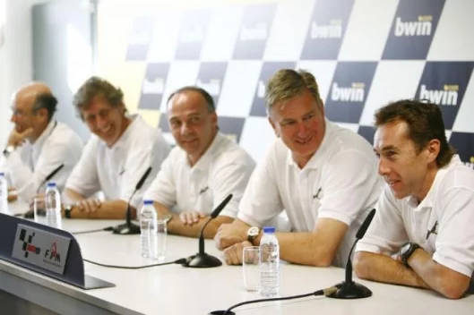 Mario Illien (Founder Ilmor), Carmello Ezpeleta (CEO Dorna), Eskil Suter (Owner, CEO, Suter Racing Technology), Garry McCoy (X3 Rider), Steve Miller (Ilmor Managing Director).