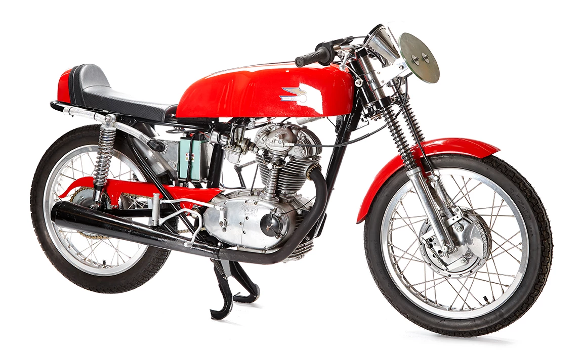 Purchased from the deceased estate of a former Ducati dealer in the USA and stored for 12 years, this 1963 Ducati 250cc Racer has undergone a complete restoration with upgrades where required. The engine was rebuilt by Ian Gowanloch, Australia' premier Ducati restoration and tuning specialist before he retired to his parts farm and has not been run since. The bike is ready to race, or sit in the lounge or reception as an art work in its own right. Estimate: NZD$9,000 to $12,000 (US$6,000 - $7,500)
