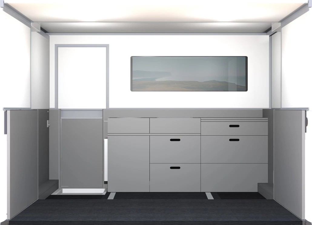 The split entry door is located next to the kitchen