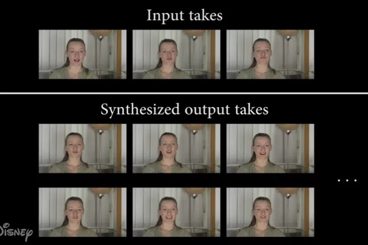 FaceDirector takes prerecorded shots (top) and combines the actor's different facial expressions from each one