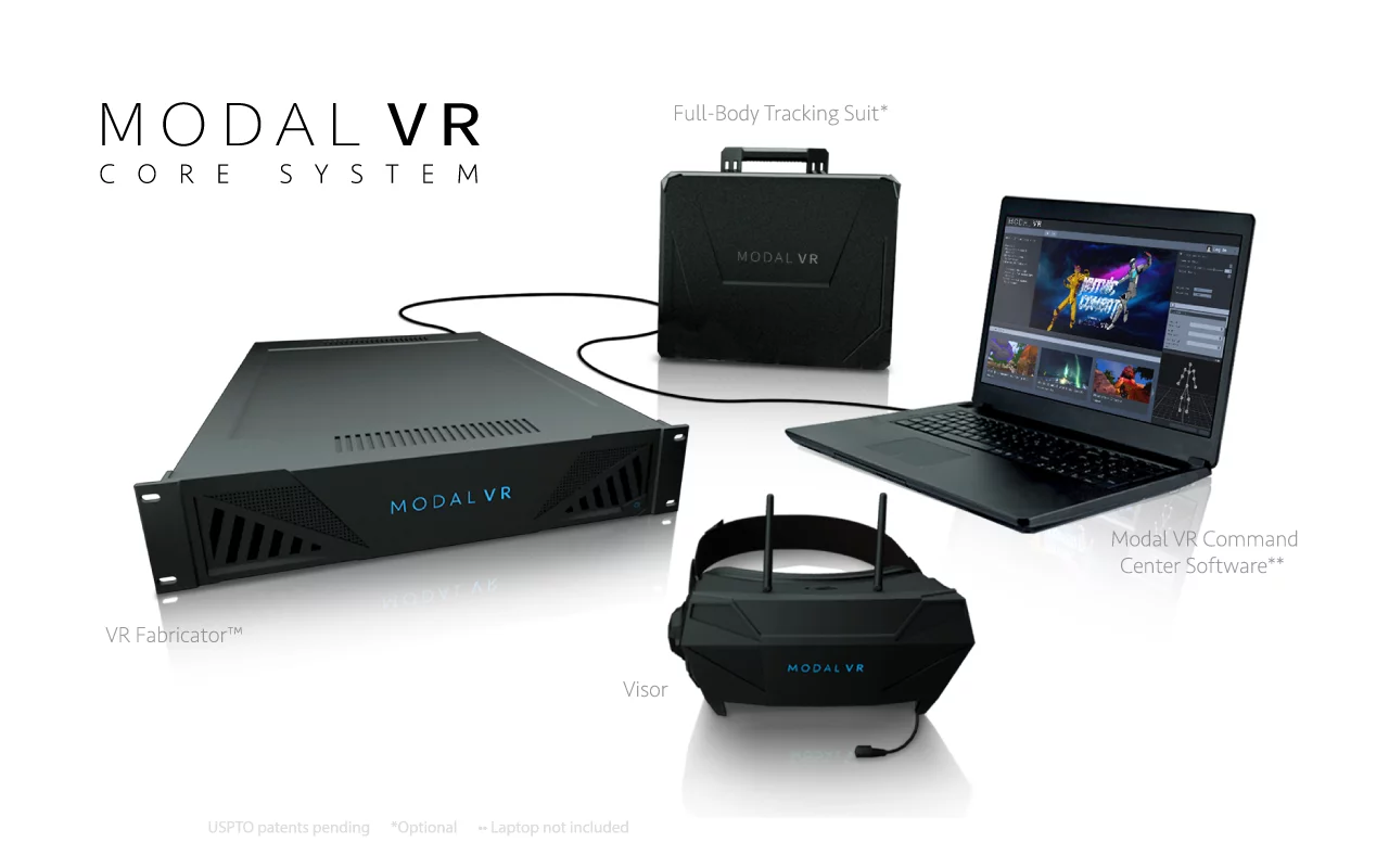 The Modal VR system is made up of a Visor, VR Fabricator, Command Center software and an optional body-tracking suit