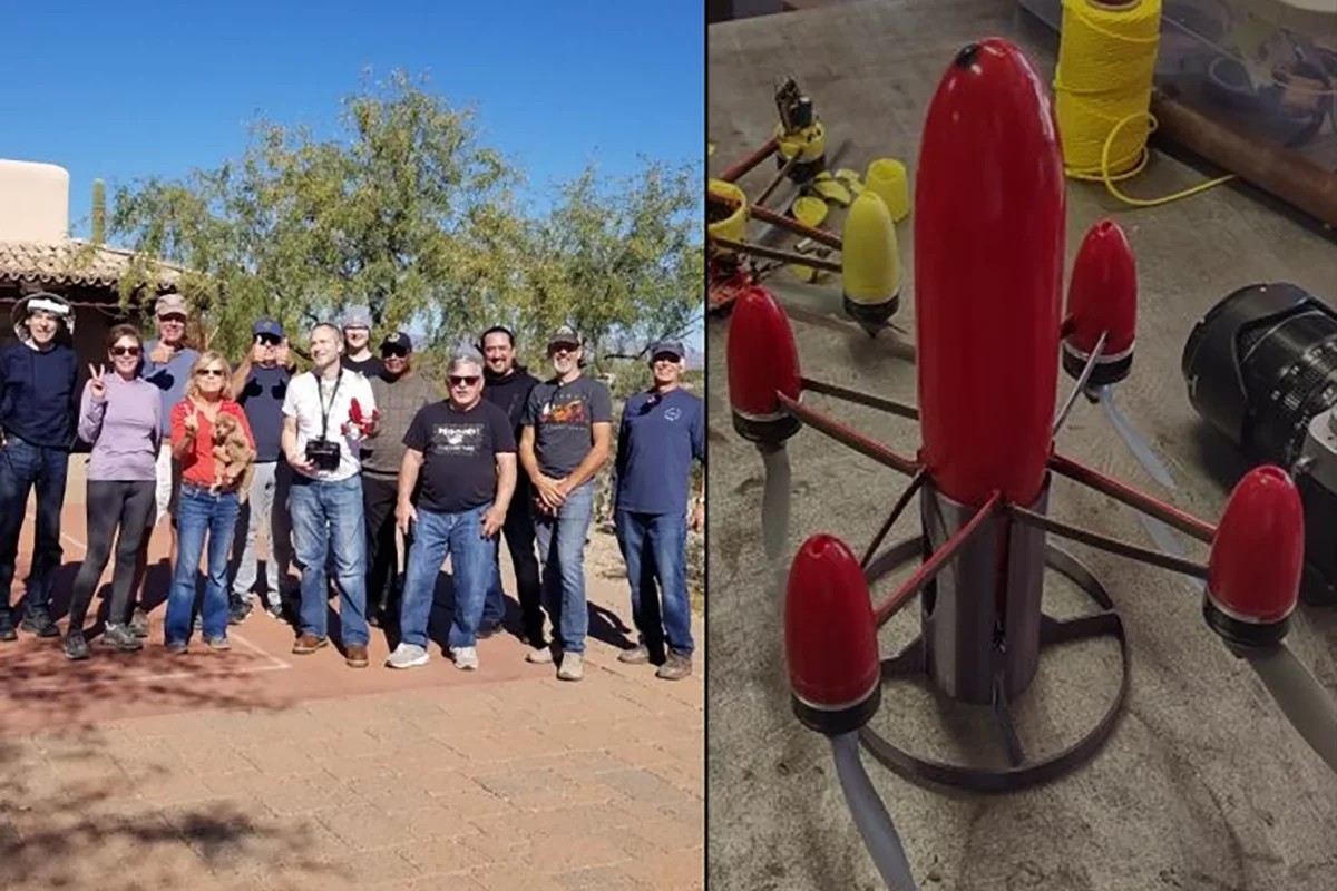 Ryan Lademann, left, and friends who came to witness the XLR V3's Guinness-World-Record-setting flight