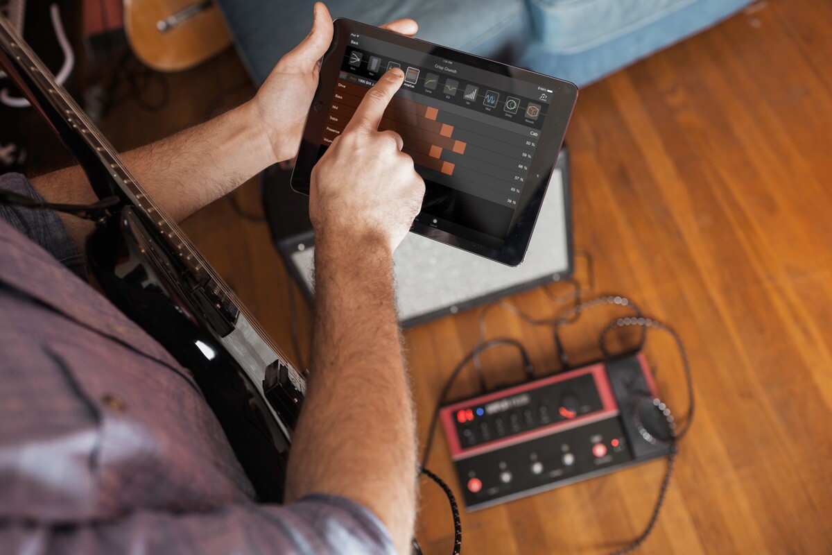 Tweaking tone on an iPad running the Line 6 AMPLIFi Remote app