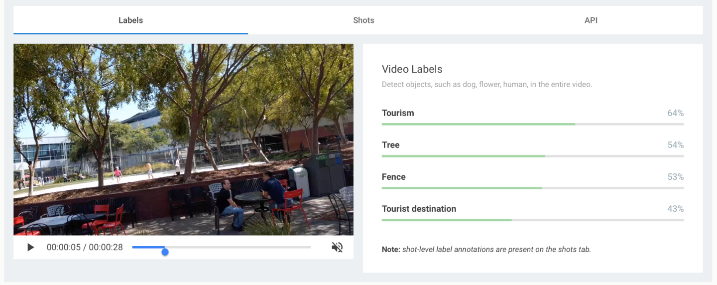 These labels encompass the entirety of the video with percentage weightings of content for more accurate search returns