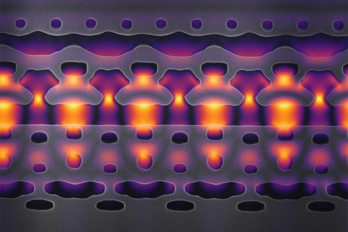 Magnified 25,000 times, this image shows the structure of the channel in Stanford's new particle accelerator-on-a-chip