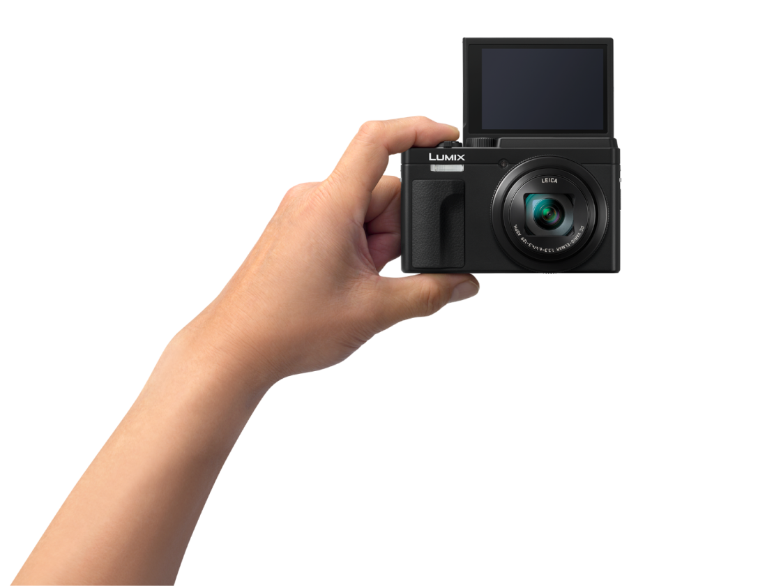 The touch panel of the ZS80/TZ95 can be tilted up 180 degrees to frame selfies