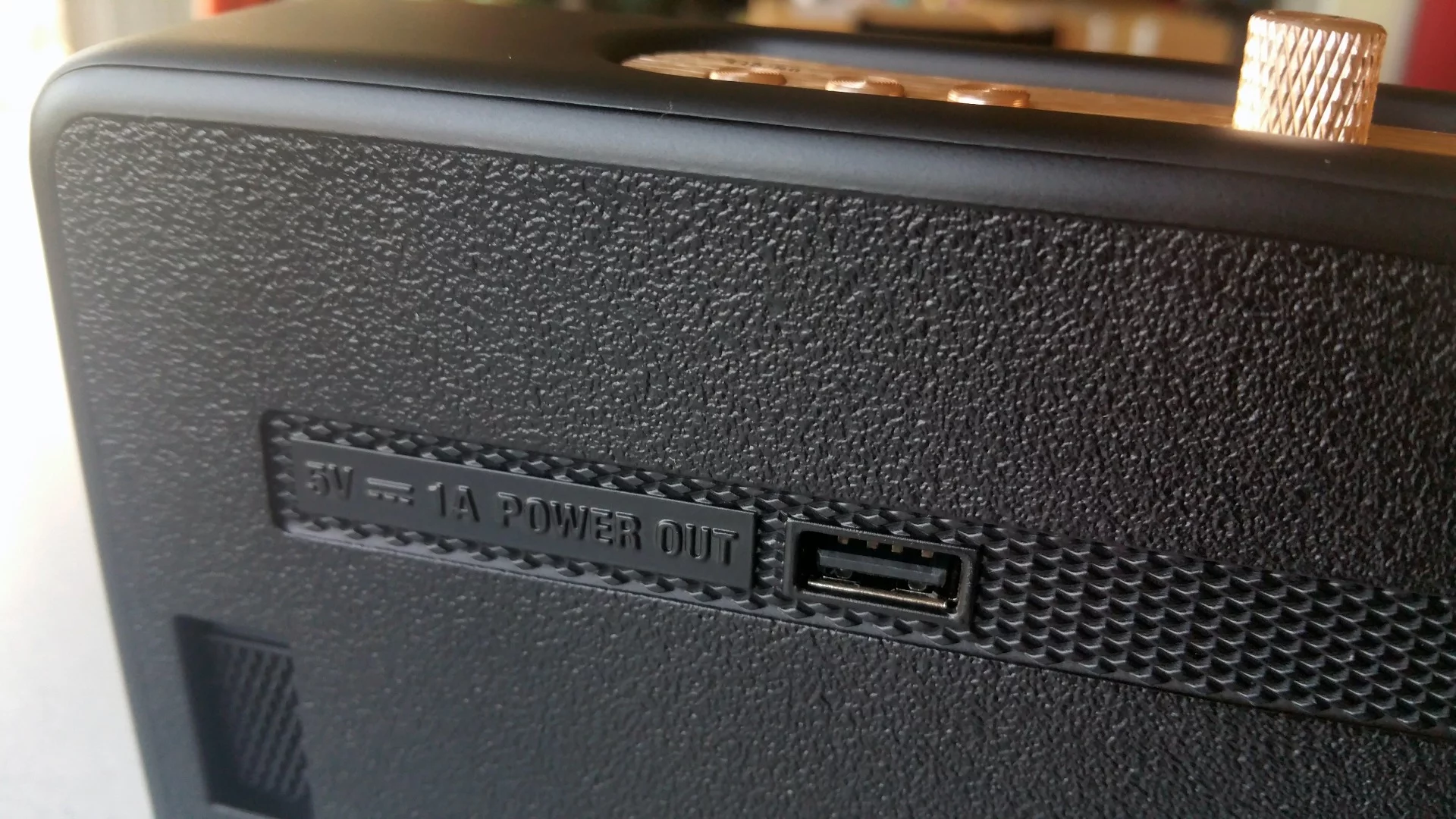 Connected devices can tap into the Marshall Stockwell's USB port for convenient charging