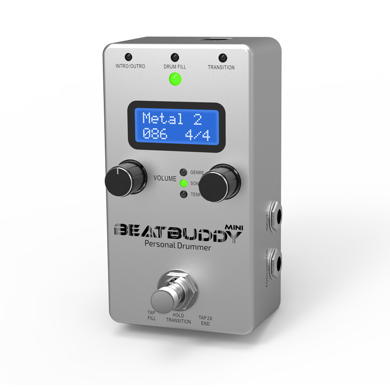 Two knobs and one foot button do all the work on the BeatBuddy Mini
