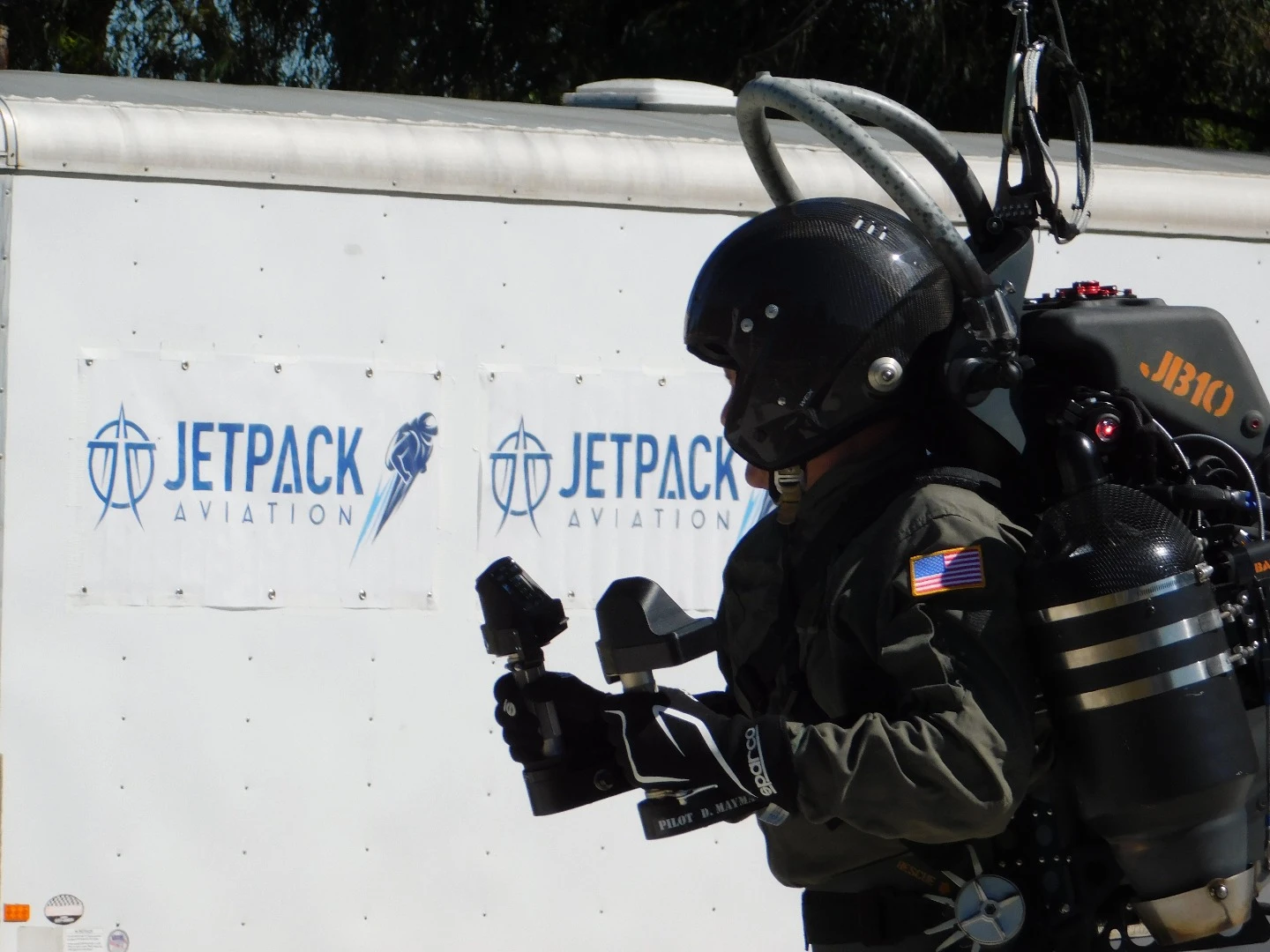 Jetpack Aviation CEO David Mayman prepares to demonstrate the JB-10