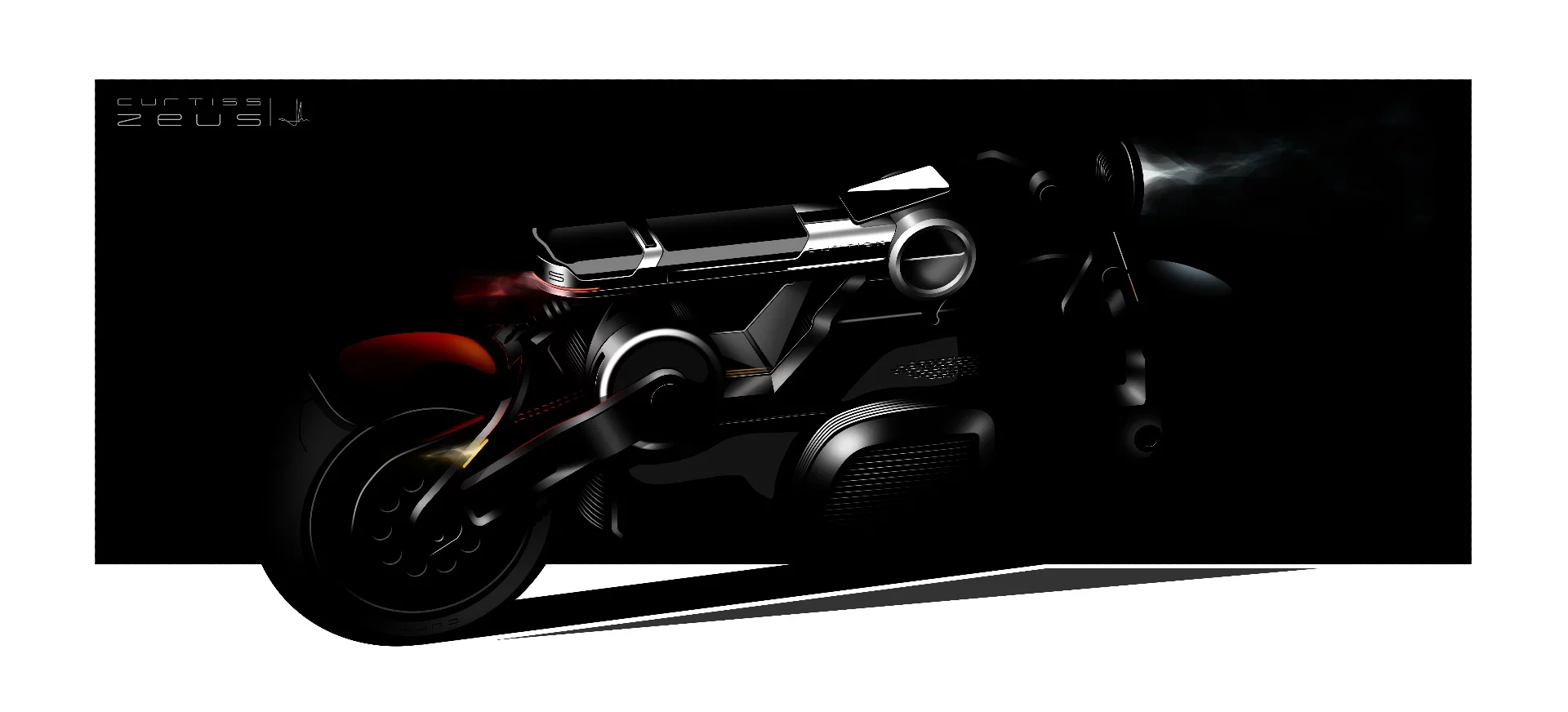 Design drawing of the Curtiss Zeus electric motorcycle