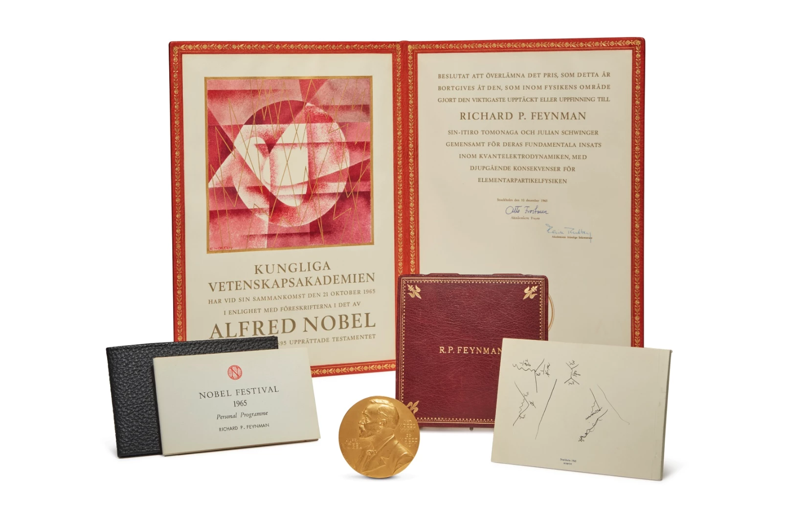 The 1965 Nobel Prize awarded to Richard Feynman (jointly with Julian Schwinger and Shin'ichiro Tomonaga) for their "fundamental work in quantum electrodynamics, with deep-ploughing consequences for the physics of elementary particles." This sale was listed in The 60 most valuable scientific artifacts of 2018