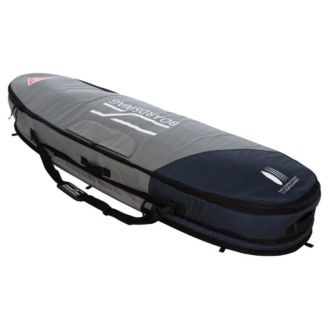 The Boardswag bag carries three 7-ft surfboards