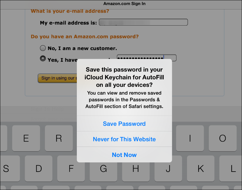 After logging in to a website, you'll be asked to save your username and password