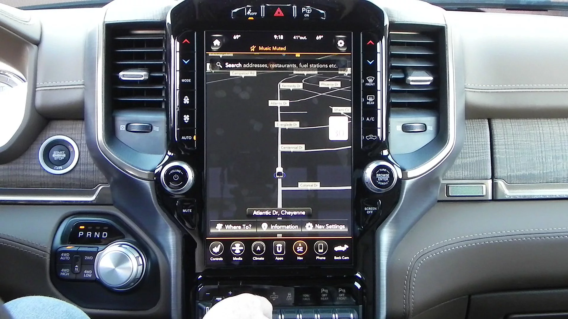 Maps on the 12-inch Ram Truck infotainment screen can be simple and easy to read, as shown here, or in a more 3-dimensional layout (shown later)