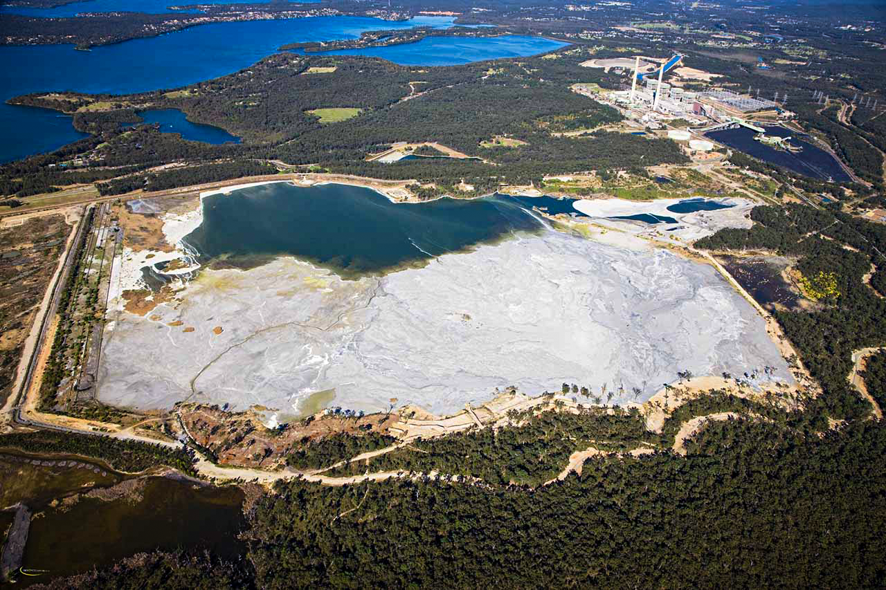 Eraring Power Station is dwarfed by its enormous ash dam