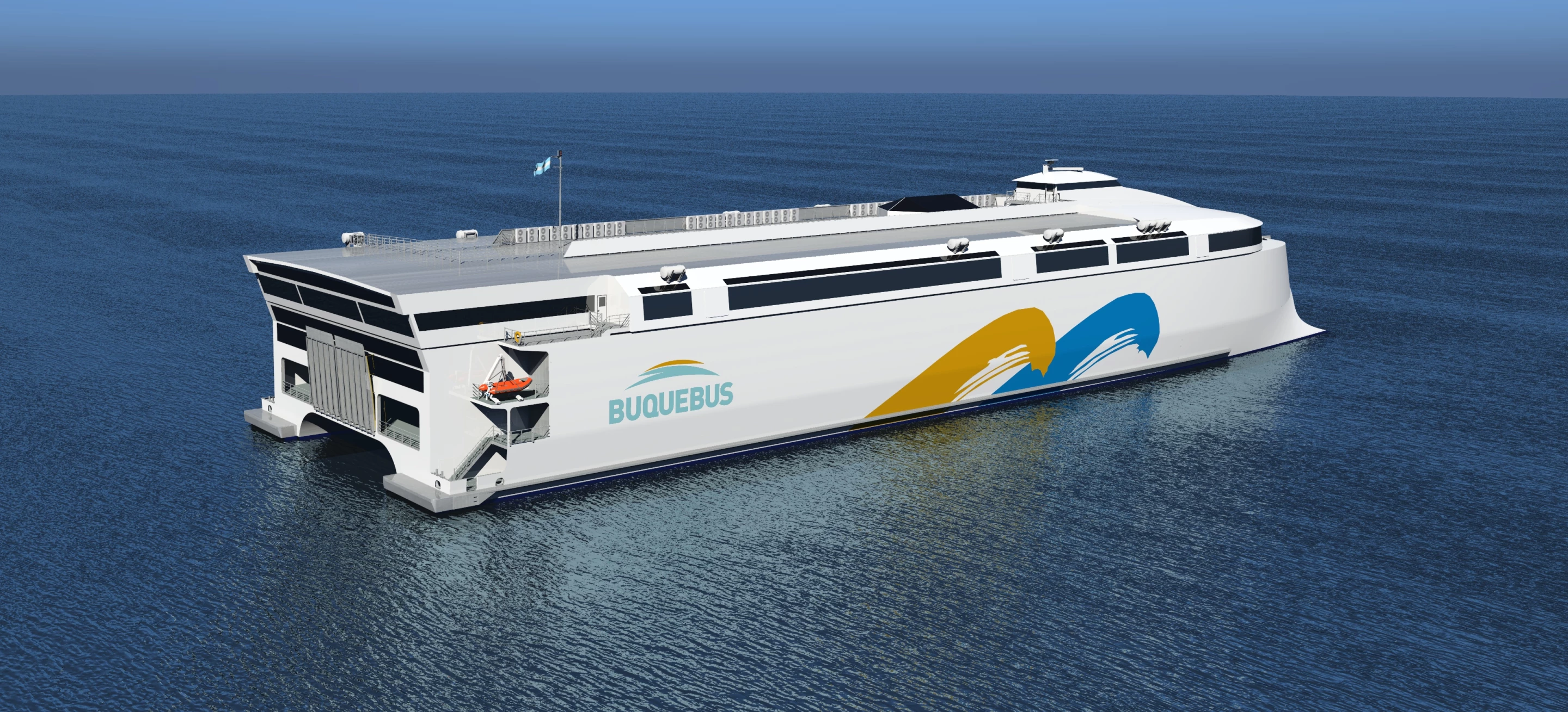 The 130-meter-long electric ferry is expected to operate between Argentina and Uruguay, and is capable of carrying 2,100 passengers/crew plus 226 cars