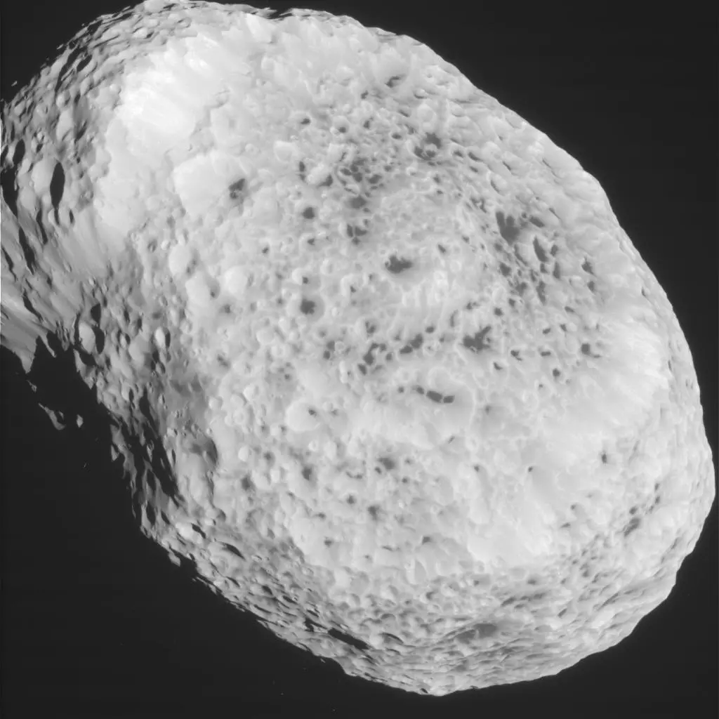 The Saturnian moon Hyperion, as imaged by the Cassini spacecraft on May 31
