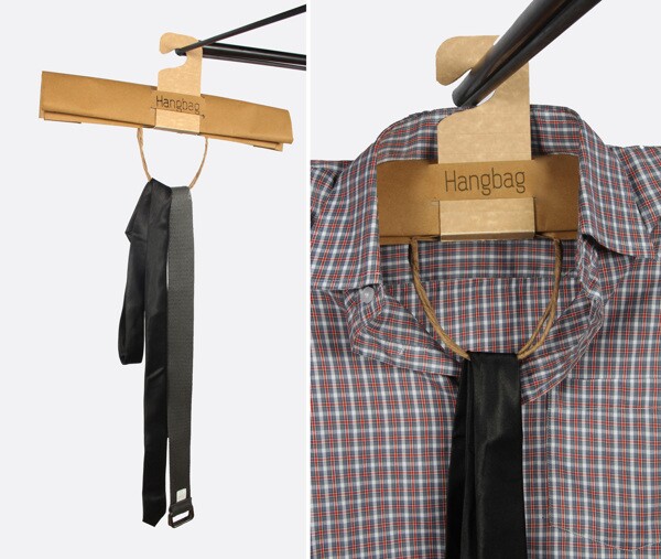 The Hangbag is designed to hold various items of clothing, including shirts and scarves