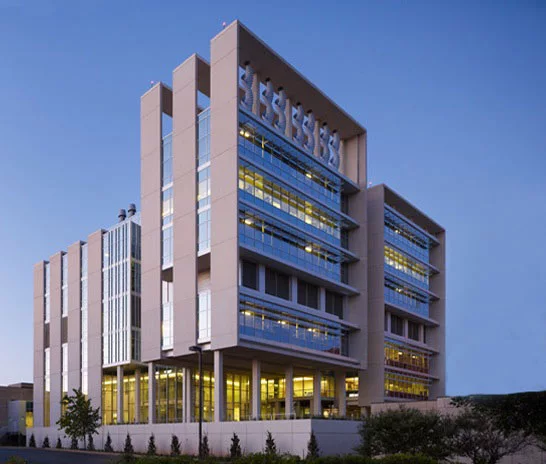 The wind farm is built on the roof of the 130 ft-tall Oklahoma Medical Research Foundation