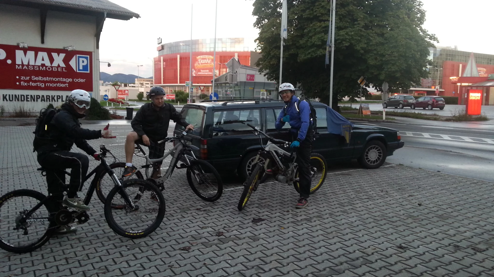The Mottl brothers and I get ready for our ride – my face (middle) says it all