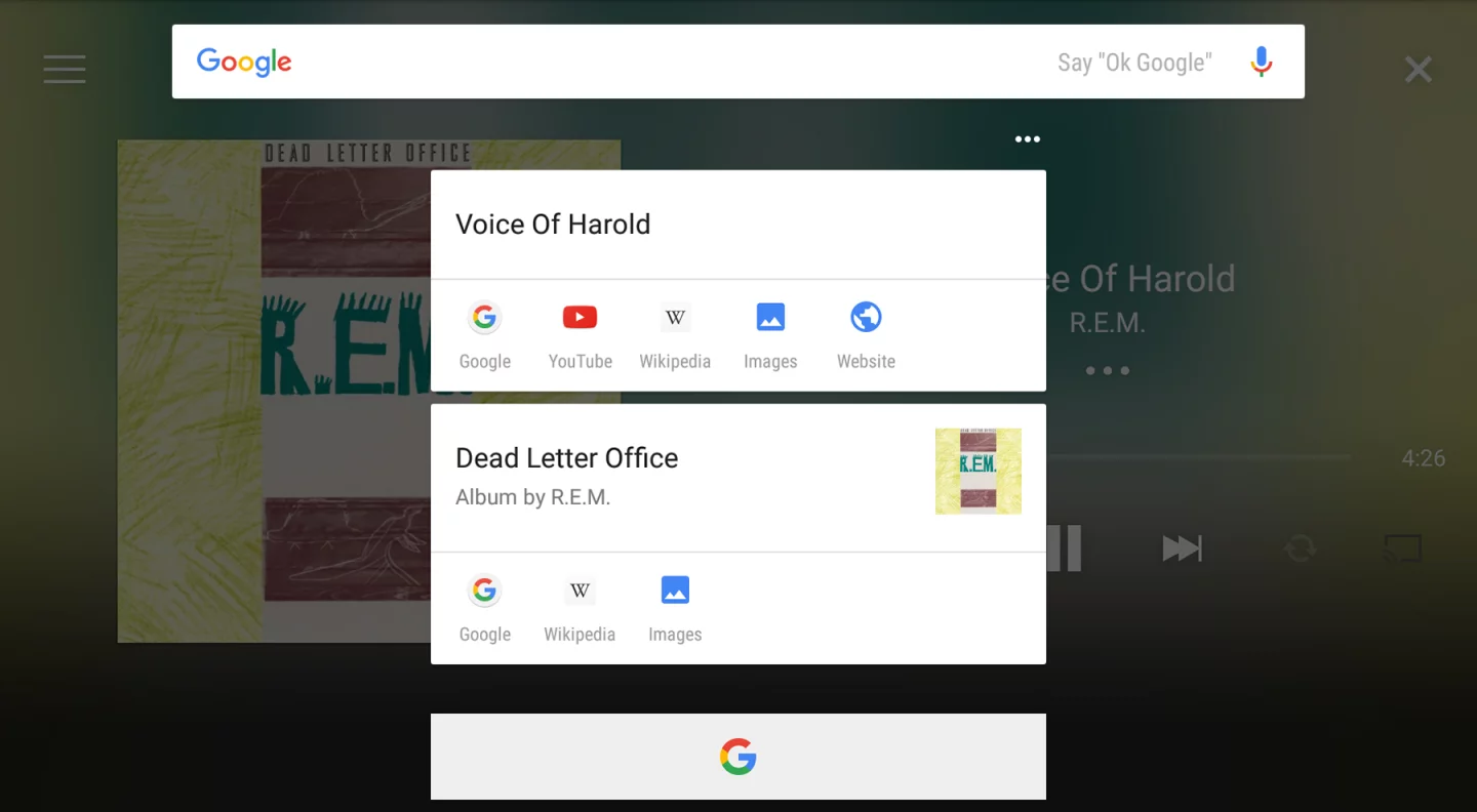 Google Now on Tap: identifying songs and albums... but not artists