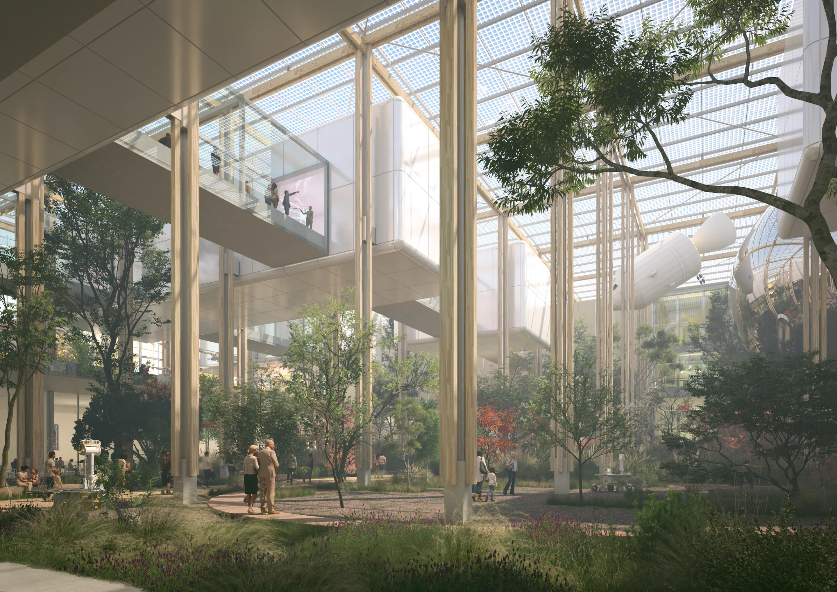 The Science Forest's interior will contain exhibition areas and gallery spaces arranged around a central public park area