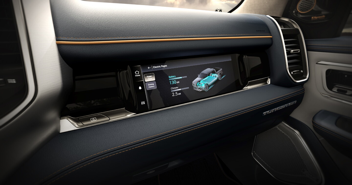 The 2025 Ram 1500 REV uses HDMI to connect to mobile devices for passenger entertainment.