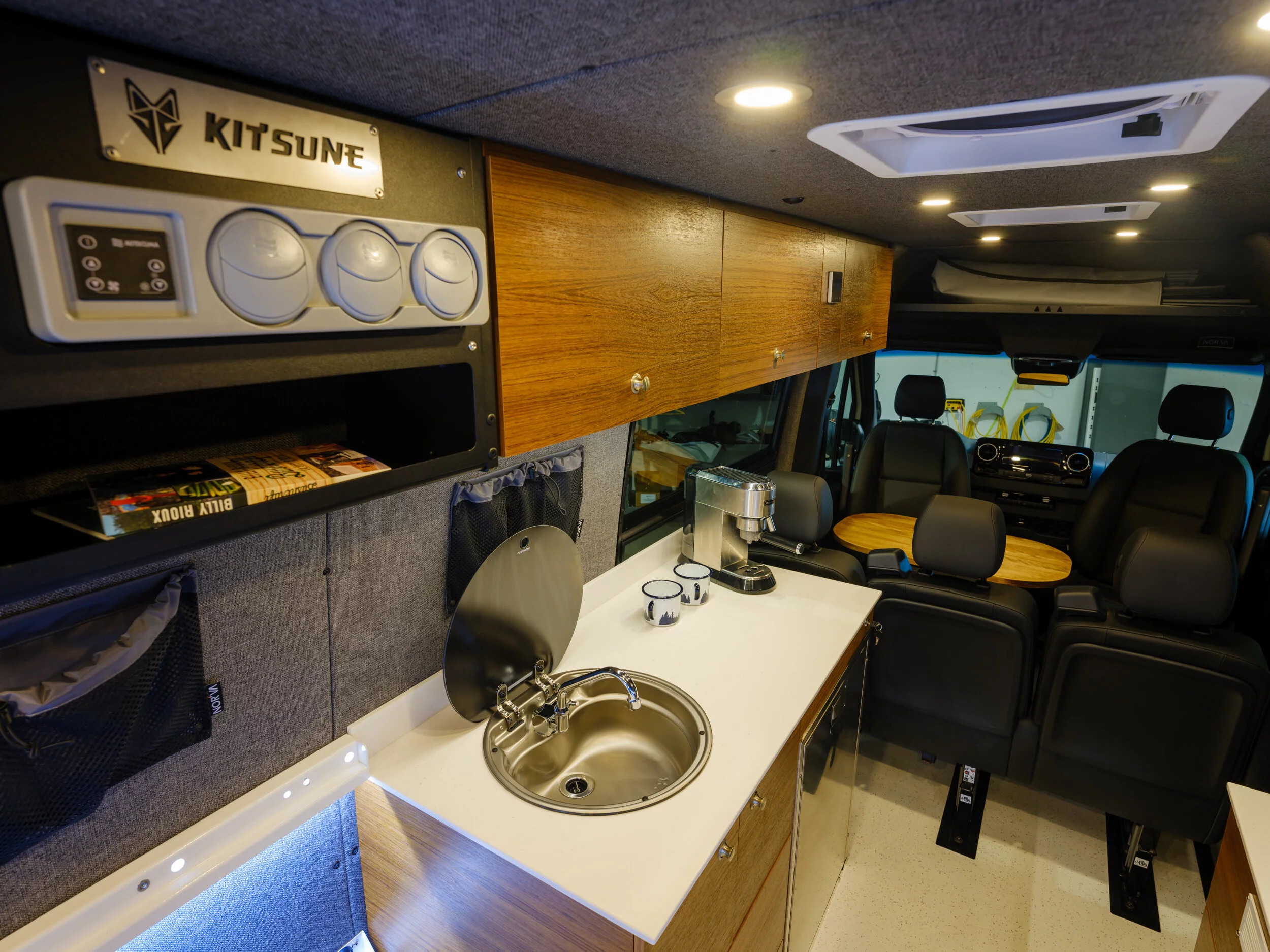 The kitchen sink block, plus a coffeemaker plugged into the five-battery power system