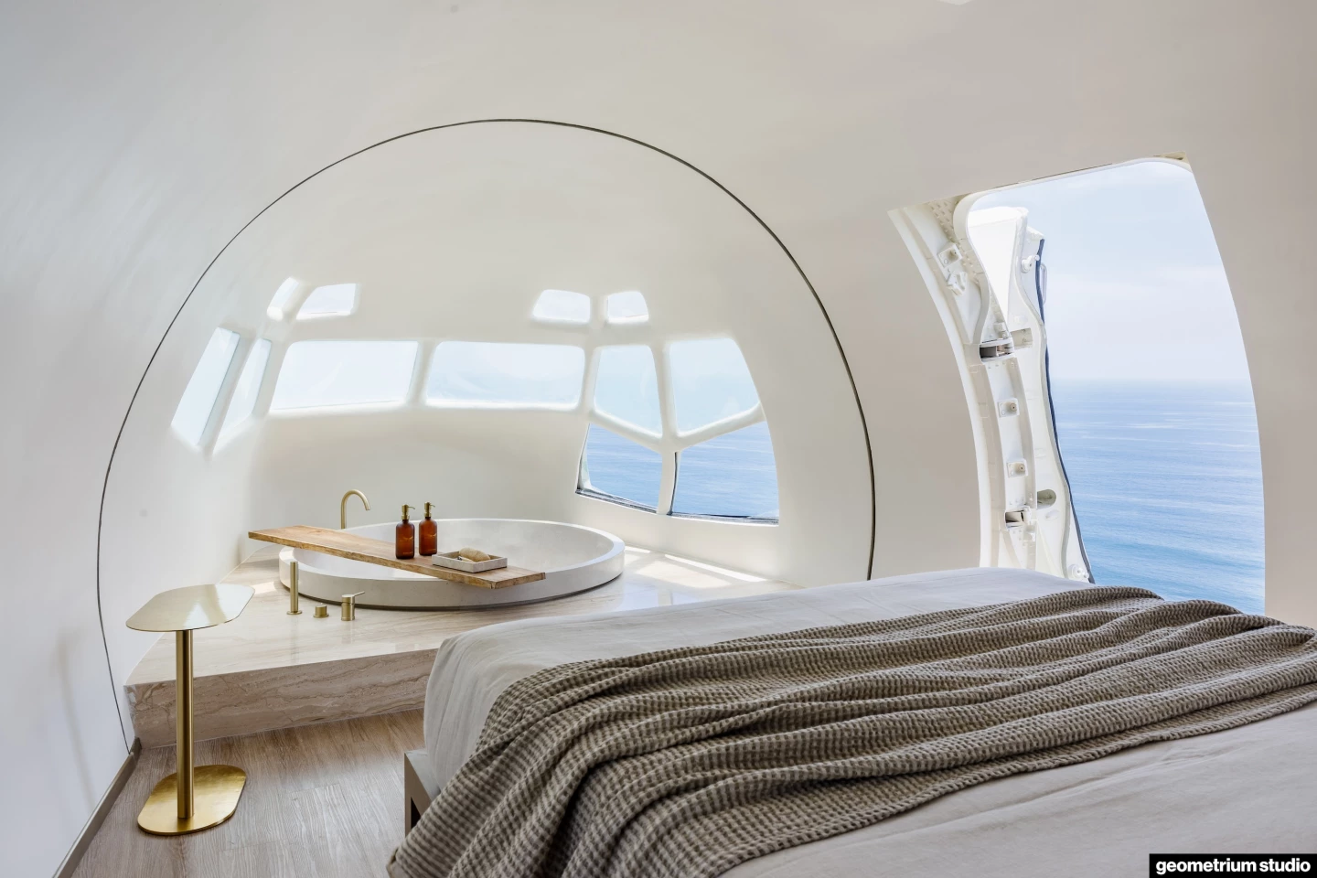 The Private Jet Villa's cockpit includes a jacuzzi bathtub and ensuite bathroom