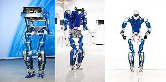 The evolution of the DLR-Biped from 2009 to TORO, unveiled March 25th 2013 (Photo: DLR)
