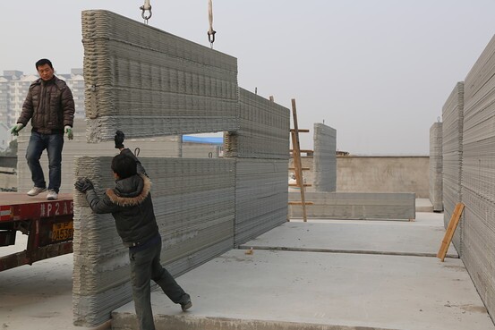 Small home constructed from 3D-printed building blocks (Image: Winsun New Materials)