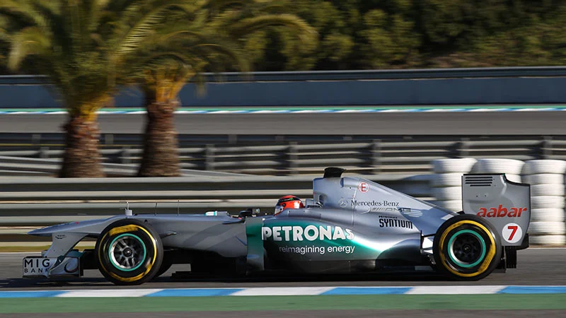 Michael Schumacher driving last year's 2011 Mercedes AMG Petronas F1 car