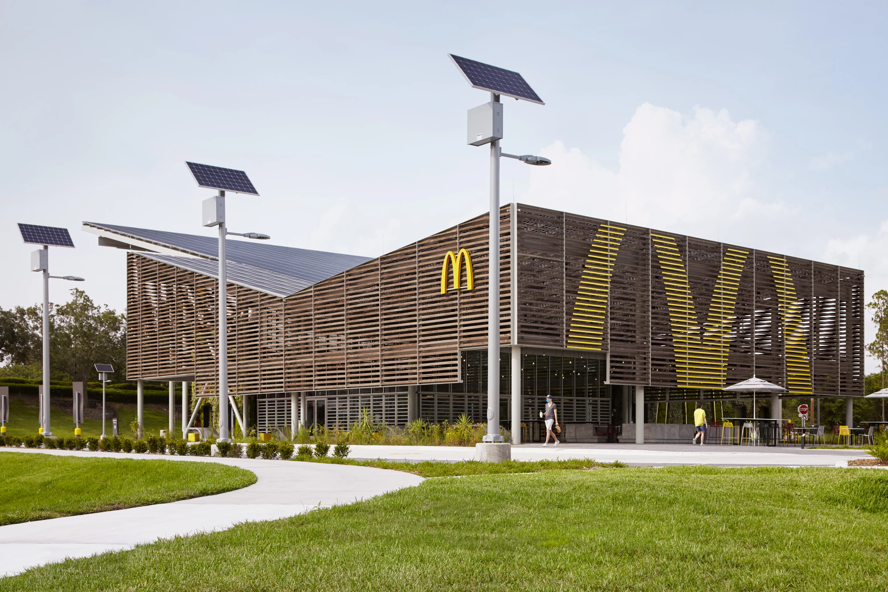 McDonald's Disney World features wooden louvers on its exterior