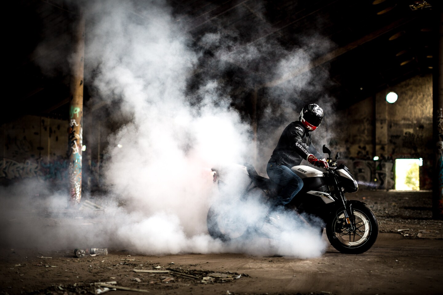 Smokin' some Supercorsa on the EBR 1190SX (Photo: Loz Blain)