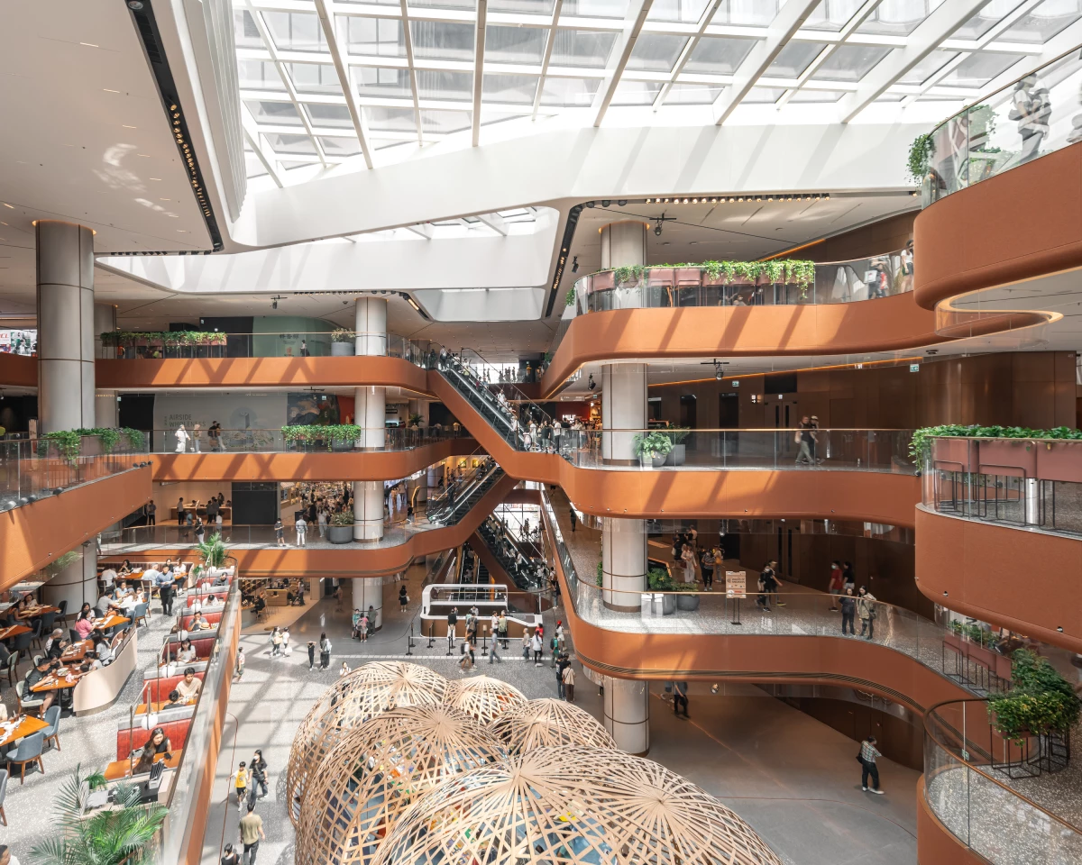 Airside's interior includes office space, as well as a large light-filled atrium with retail space on the ground floor