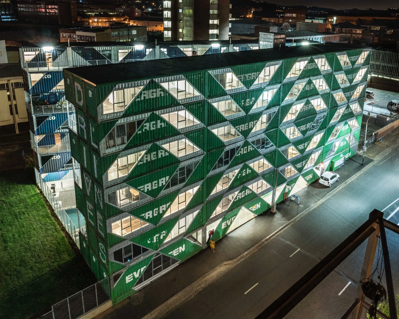 Lot-ek's most recent project, Drivelines Studios, is located in South Africa