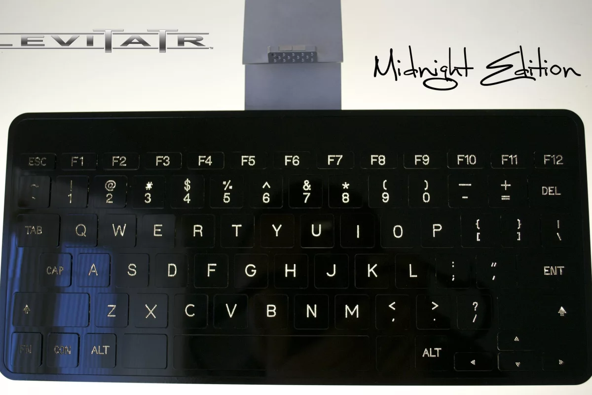 The Levitatr Bluetooth keyboard features LED-illuminated chiclet keys that rise up from the body when activated and lower again when not in use